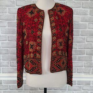 Vintage Adrianna Papell Evening Silk Beaded Jacket Small Formal Party *flaws